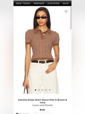 Lovers + Friends Brown and Cream Striped Knit Polo Crop Top